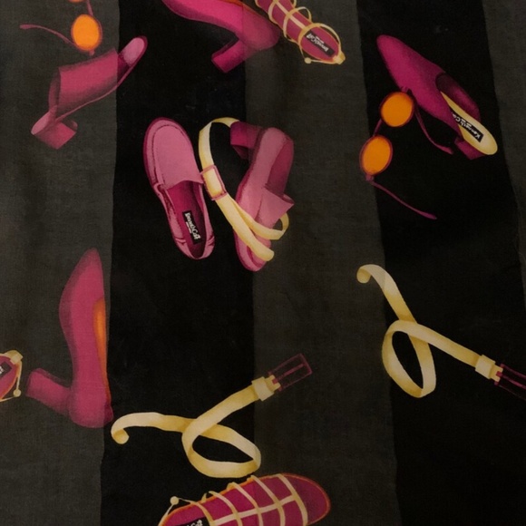 Vintage Kenneth Cole 100% Silk Scarf / Black Scarf w/Pink and Yellow Accessories - Picture 3 of 5